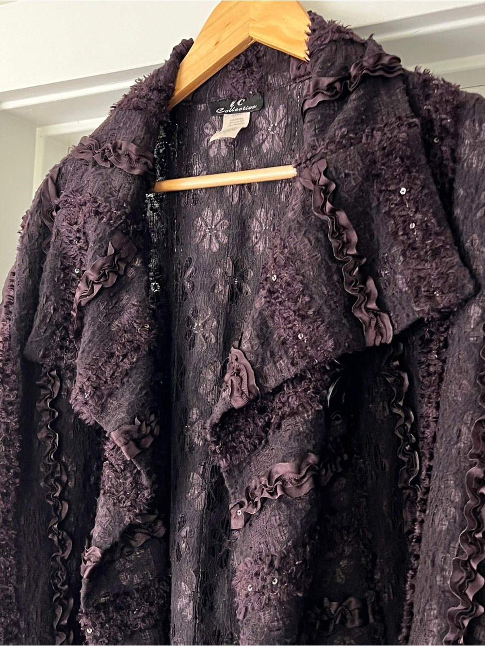 IC COLLECTION Plum Ribbon and Lace Trimmed Jacket
